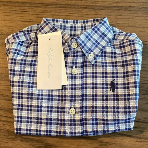Ralph Lauren Kids Button Up Long Sleeve Shirt in Navy, Blue, White Checks - NEW - Picture 3 of 7